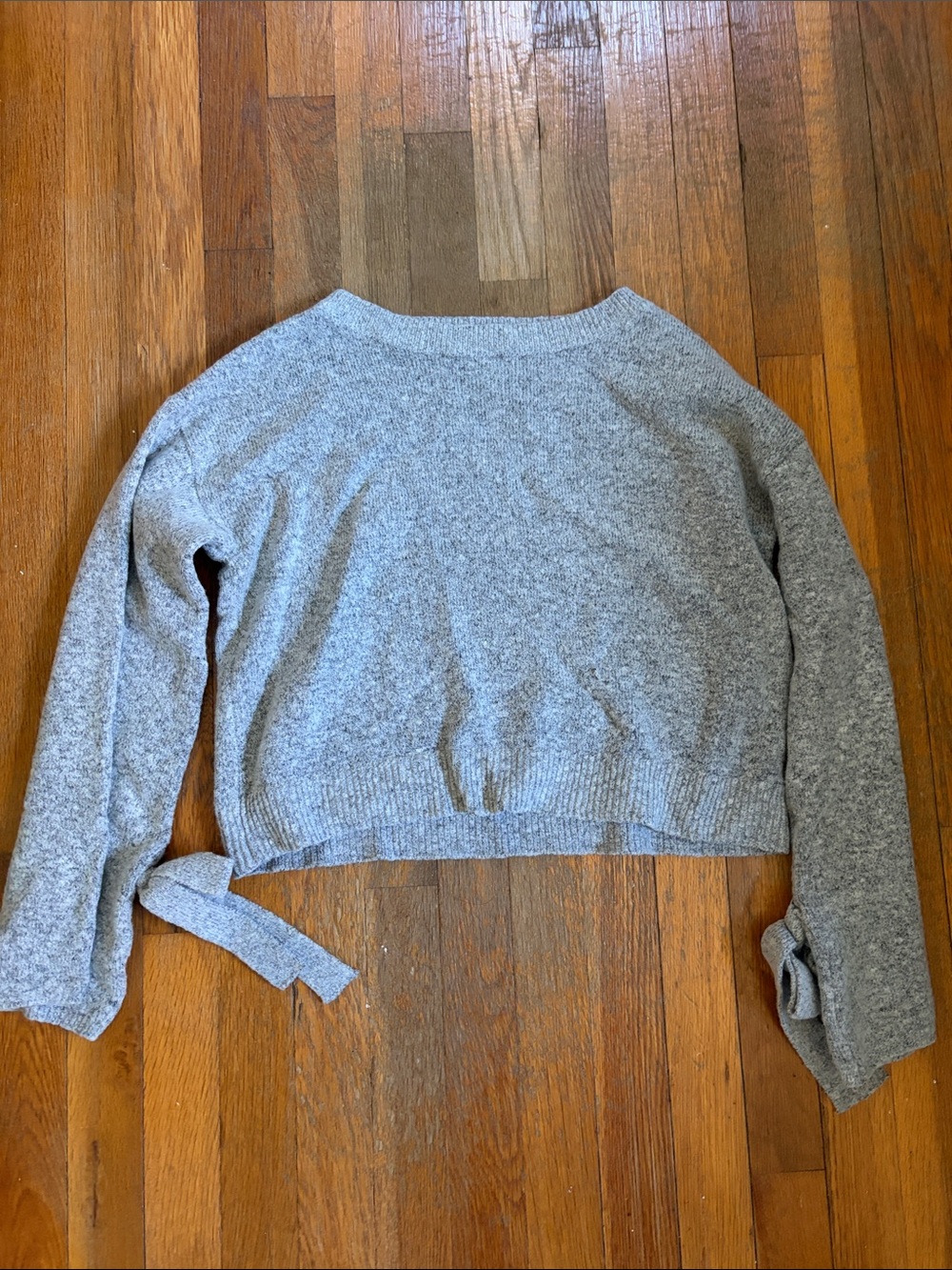 Forever 21 Gray Tie-Sleeve Scoop Neck Sweater